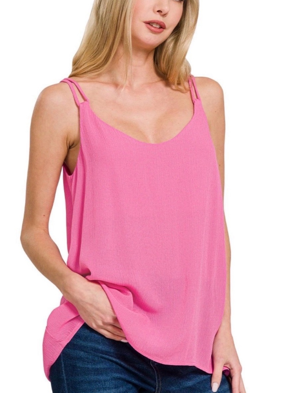 Zenana Outfitters Pink Double-Strap V-Neck Tank